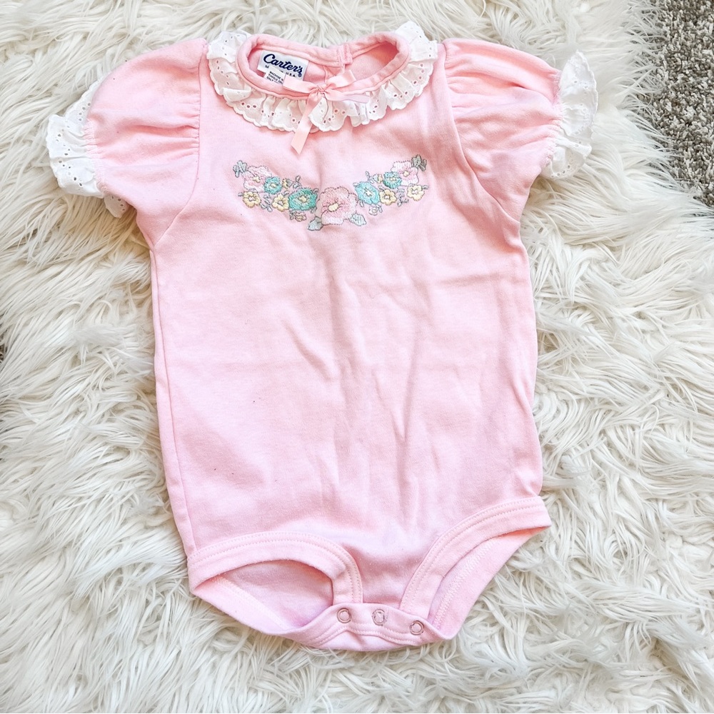 Vintage Carters | Embroidered Pink Onesie